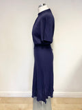 WHISTLES NAVY BLUE SHORT SLEEVED ELASTICATED SHIRRED WAIST MIDI DRESS SIZE 8