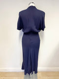 WHISTLES NAVY BLUE SHORT SLEEVED ELASTICATED SHIRRED WAIST MIDI DRESS SIZE 8