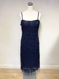 PHASE EIGHT NAVY BLUE BEADED LACE SPECIAL OCCASION DRESS & BOLERO TOP SIZE 18