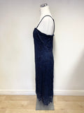 PHASE EIGHT NAVY BLUE BEADED LACE SPECIAL OCCASION DRESS & BOLERO TOP SIZE 18