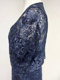 PHASE EIGHT NAVY BLUE BEADED LACE SPECIAL OCCASION DRESS & BOLERO TOP SIZE 18