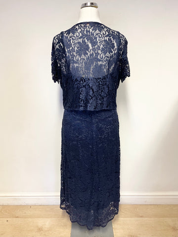 PHASE EIGHT NAVY BLUE BEADED LACE SPECIAL OCCASION DRESS & BOLERO TOP SIZE 18