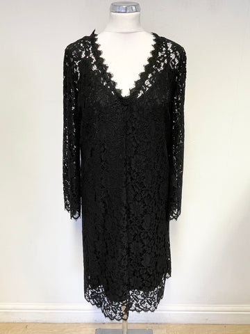 BRAND NEW THE WHITE COMPANY WHITE LABEL BLACK LACE 3/4 SLEEVE SHIFT DRESS SIZE 12