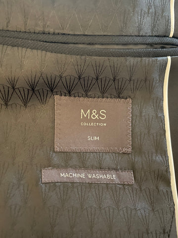 MARKS & SPENCER BLACK MACHINE WASHABLE TUXEDO SUIT SIZE 40 SHORT