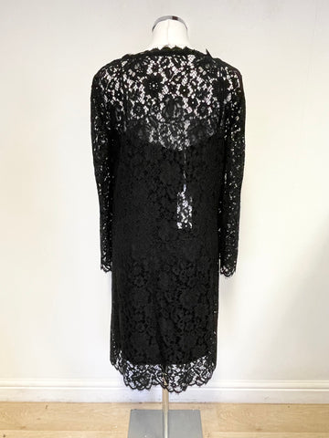 BRAND NEW THE WHITE COMPANY WHITE LABEL BLACK LACE 3/4 SLEEVE SHIFT DRESS SIZE 12
