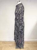 CHOKLATE PARIS NAVY BLUE & CREAM FLORAL PRINT LONG SLEEVED MAXI DRESS SIZE M