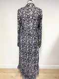 CHOKLATE PARIS NAVY BLUE & CREAM FLORAL PRINT LONG SLEEVED MAXI DRESS SIZE M