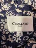 CHOKLATE PARIS NAVY BLUE & CREAM FLORAL PRINT LONG SLEEVED MAXI DRESS SIZE M