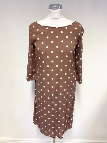 TOAST BROWN & CREAM SPOT 3/4 SLEEVE SHIFT DRESS SIZE 10