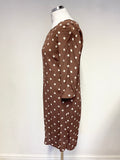 TOAST BROWN & CREAM SPOT 3/4 SLEEVE SHIFT DRESS SIZE 10