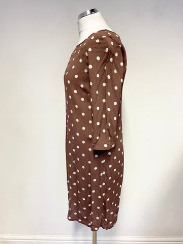 TOAST BROWN & CREAM SPOT 3/4 SLEEVE SHIFT DRESS SIZE 10