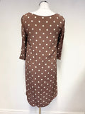 TOAST BROWN & CREAM SPOT 3/4 SLEEVE SHIFT DRESS SIZE 10