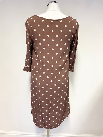 TOAST BROWN & CREAM SPOT 3/4 SLEEVE SHIFT DRESS SIZE 10