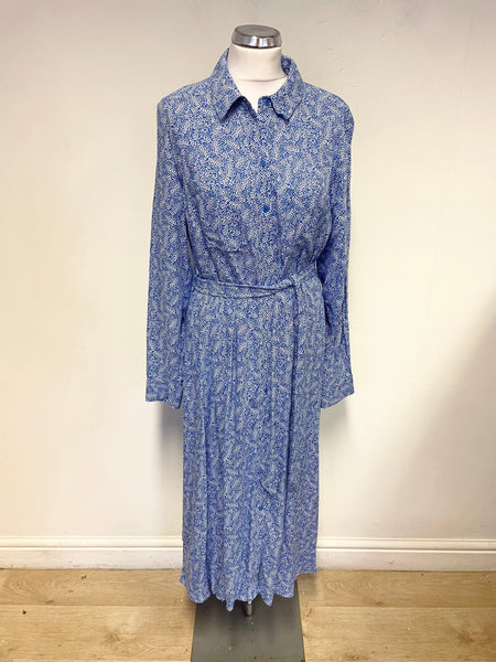 MARKS & SPENCER BLUE PRINT LONG SLEEVED MIDI DRESS SIZE 14