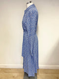 MARKS & SPENCER BLUE PRINT LONG SLEEVED MIDI DRESS SIZE 14