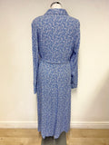 MARKS & SPENCER BLUE PRINT LONG SLEEVED MIDI DRESS SIZE 14
