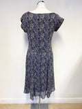 BRORA BLACK,BLUE & BEIGE SPOT PRINT CAP SLEEVED FIT & FLARE DRESS SIZE 12
