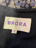 BRORA BLACK,BLUE & BEIGE SPOT PRINT CAP SLEEVED FIT & FLARE DRESS SIZE 12