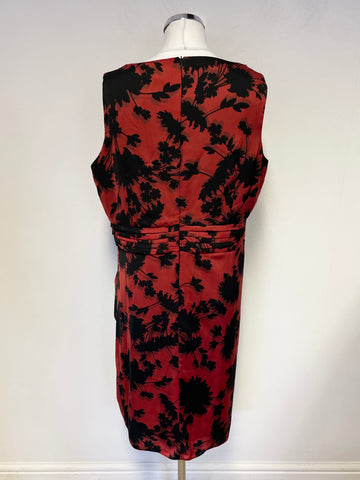PHASE EIGHT RED & BLACK PRINT COWL NECK SLEEVELESS DRAPED PENCIL DRESS SIZE 16