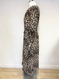 BODEN BEIGE,CAMEL,BLACK LEOPARD PRINT LONG SLEEVED BELTED MIDI DRESS SIZE 12L
