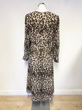 BODEN BEIGE,CAMEL,BLACK LEOPARD PRINT LONG SLEEVED BELTED MIDI DRESS SIZE 12L
