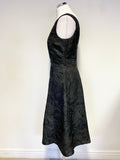 LAURA ASHLEY BLACK FLORAL PRINT SLEEVELESS FIT & FLARE DRESS SIZE 12