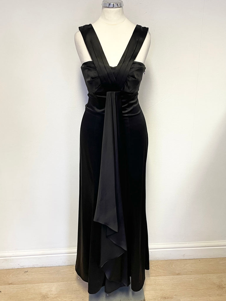 KAREN MILLEN BLACK PLEATED DRAPE FRONT LONG EVENING DRESS SIZE 6 Whispers Dress Agency KAREN MILLEN BLACK PLEATED DRAPE FRONT LONG EVENING DRESS SIZE 6 Whispers Dress Agency