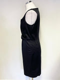 MOSCHINO BLACK SCOOPED NECK PLEAT & DRAPE FRONT SLEEVELESS PENCIL DRESS SIZE 12
