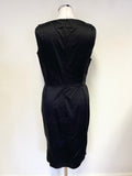 MOSCHINO BLACK SCOOPED NECK PLEAT & DRAPE FRONT SLEEVELESS PENCIL DRESS SIZE 12