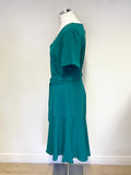 PHASE EIGHT EMERALD GREEN SHORT SLEEVED BELTED MIDI DRESS SIZE 14