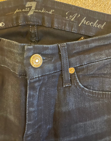 7 FOR ALL MANKIND A POCKET DARK BLUE DENIM BOOTCUT JEANS SIZE 24