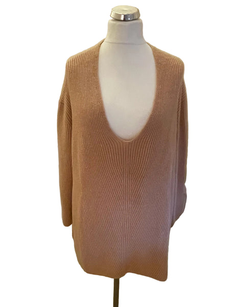 MODERN RARITY PINK V NECK RIB KNIT OVERSIZE JUMPER SIZE XL