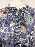 WHITE STUFF BLUE FLORAL PRINT TIE NECK LONG SLEEVED MIDI DRESS SIZE 14