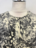 PURE COLLECTION 100% SILK GREY ABSTRACT PRINT 3/4 SLEEVED SHIFT DRESS SIZE 10
