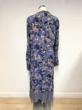 WHITE STUFF BLUE FLORAL PRINT TIE NECK LONG SLEEVED MIDI DRESS SIZE 14
