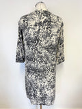 PURE COLLECTION 100% SILK GREY ABSTRACT PRINT 3/4 SLEEVED SHIFT DRESS SIZE 10