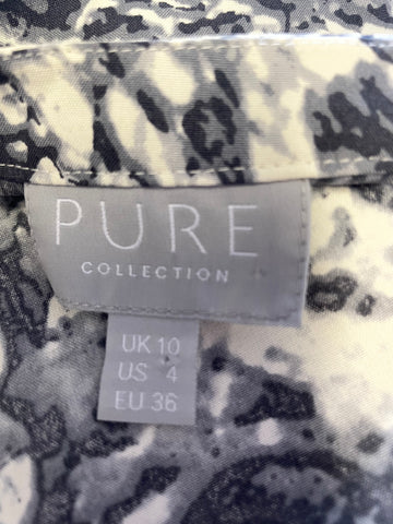 PURE COLLECTION 100% SILK GREY ABSTRACT PRINT 3/4 SLEEVED SHIFT DRESS SIZE 10