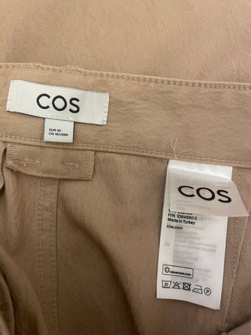 COS COTTON BLEND BEIGE TAPERED LEG HIGH RISE TROUSERS SIZE EUR 36 UK 8