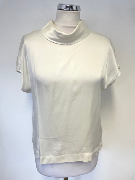 PURE COLLECTION 100% SILK IVORY TURN OVER COLLAR SHORT SLEEVE TOP SIZE 10