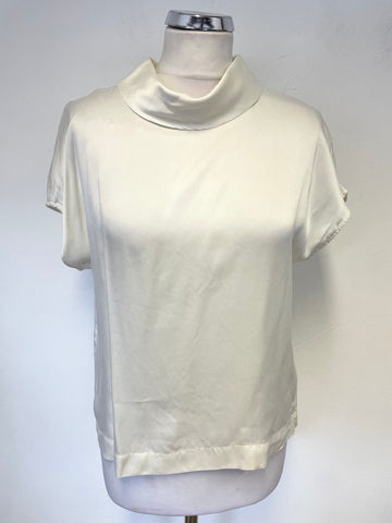 PURE COLLECTION 100% SILK IVORY TURN OVER COLLAR SHORT SLEEVE TOP SIZE 10