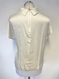 PURE COLLECTION 100% SILK IVORY TURN OVER COLLAR SHORT SLEEVE TOP SIZE 10