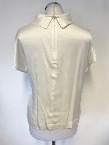 PURE COLLECTION 100% SILK IVORY TURN OVER COLLAR SHORT SLEEVE TOP SIZE 10