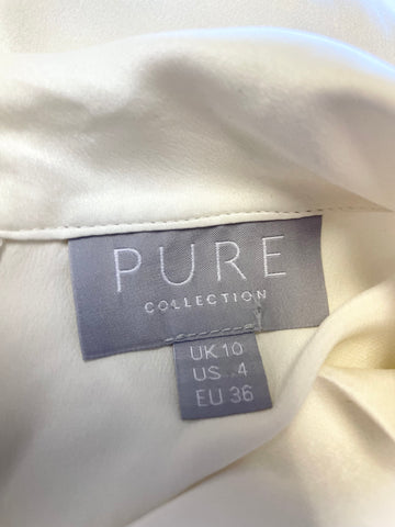 PURE COLLECTION 100% SILK IVORY TURN OVER COLLAR SHORT SLEEVE TOP SIZE 10
