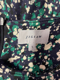 JIGSAW NAVY BLUE & GREEN PRINT SHORT SLEEVE STRETCH JERSEY DRESS SIZE S