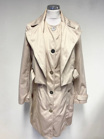 LIPSY CREAM BUTTON FRONT WITH BELTED ZIP OVERLAY TRENCH COAT SIZE 12