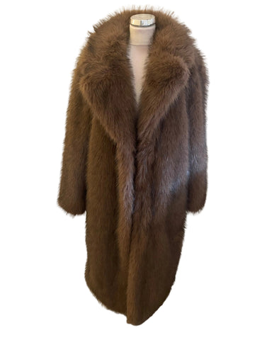 BRAND NEW MARKS & SPENCER BROWN FAUX FUR COLLARED MID LENGTH COAT SIZE 12 REG