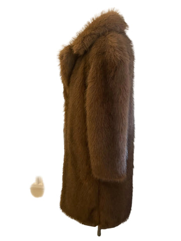 BRAND NEW MARKS & SPENCER BROWN FAUX FUR COLLARED MID LENGTH COAT SIZE 12 REG