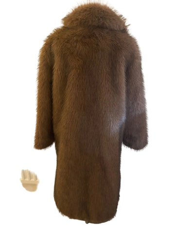 BRAND NEW MARKS & SPENCER BROWN FAUX FUR COLLARED MID LENGTH COAT SIZE 12 REG