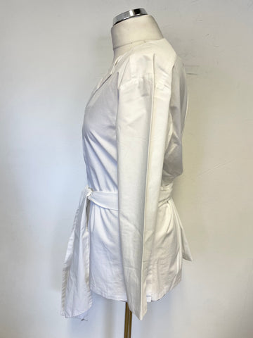 FINERY WHITE COTTON V NECK 3/4 SLEEVED TIE WAIST TOP SIZE 10