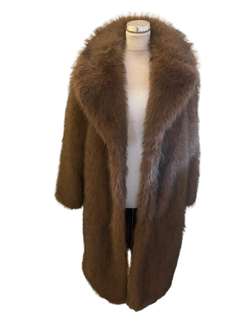 BRAND NEW MARKS & SPENCER BROWN FAUX FUR COLLARED MID LENGTH COAT SIZE 12 REG
